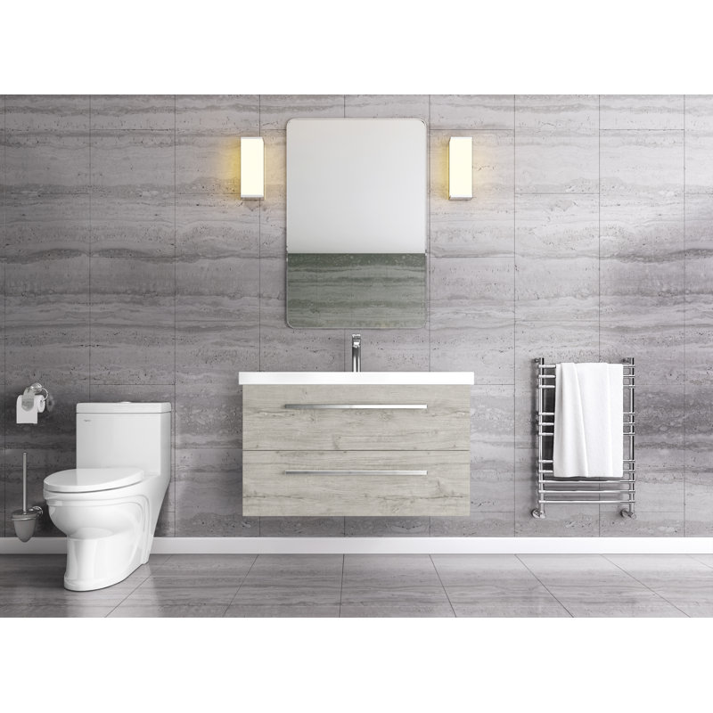 Orren Ellis Hancock 36'' Wall Mounted Single Bathroom Vanity with Solid Surface Vanity Top